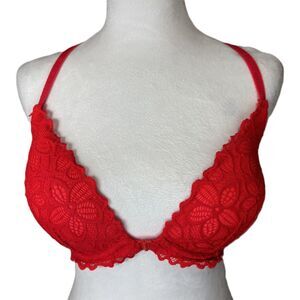 Victoria's Secret PINK The Date Front Close Push-Up Racerback Bra 32DD Coral Red